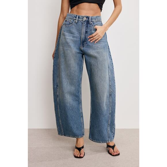 $179 New Good American Good Extreme Barrel Jeans - 0 / 25 - Picture 1 of 13